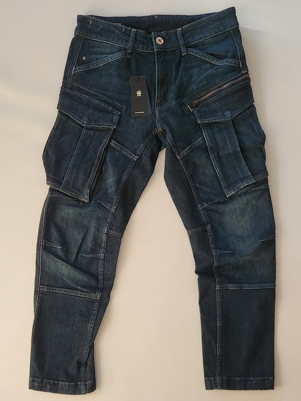 G-Star Indigo Denim Cargo Jeans with Branded Metal Zipper Detail